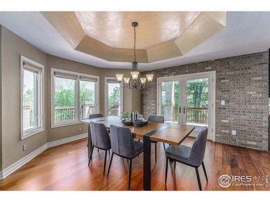 Chandelier, Dining room, Interior, Stone Walls, Wood Texture Flooring