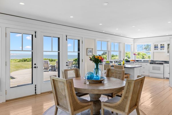 Dining room, Interior, Kitchen, Recessed Lighting, Water, Wood Texture Flooring