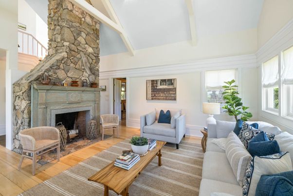 Fireplace, Interior, Living room, Stone Walls, Wood Texture Flooring