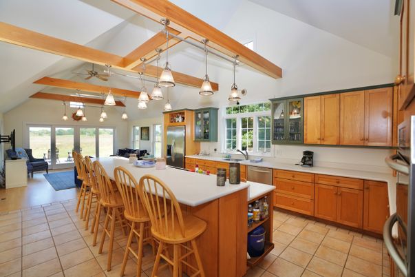 Interior, Kitchen, Living room, Pendant Lights, Stainless Steel Appliances, Wooden Beams