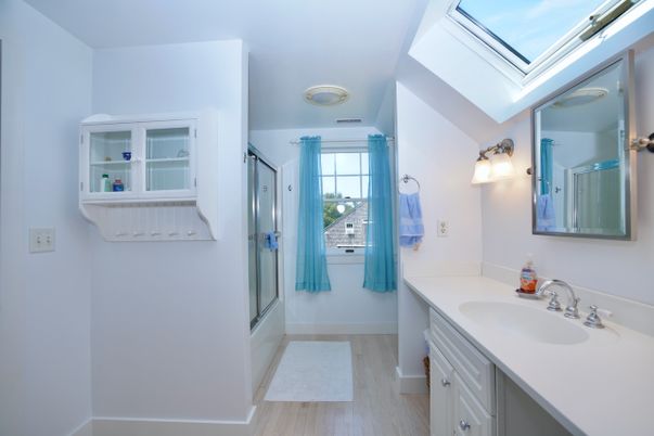 Bathroom, Dual Sink Vanities, Glass Shower, Interior, Wood Texture Flooring