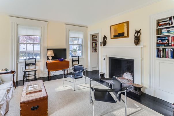 Fireplace, Home Office, Interior, Wood Texture Flooring