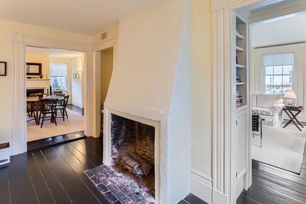 Dining room, Fireplace, Interior, Wood Texture Flooring