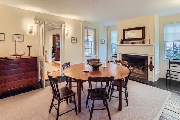 Dining room, Fireplace, Interior, Wood Texture Flooring