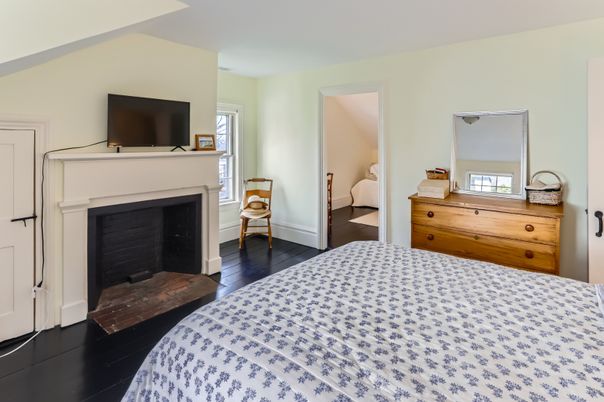 Bedroom, Fireplace, Interior, Wood Texture Flooring