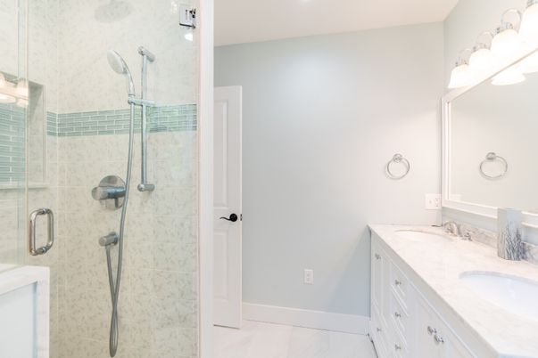 Bathroom, Dual Sink Vanities, Glass Shower, Interior, Recessed Lighting