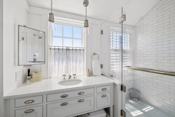 Bathroom, Glass Shower, Interior, Pendant Lights