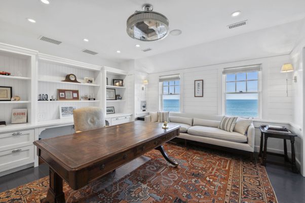 Home Office, Interior, Recessed Lighting, Water, Wood Texture Flooring