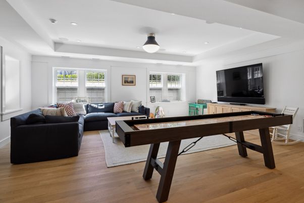 Game Room, Interior, Living room, Recessed Lighting, Wood Texture Flooring