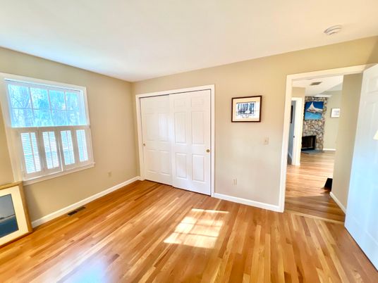 Empty room, Fireplace, Interior, Stone Walls, Wood Texture Flooring