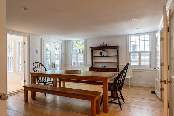 Dining room, Interior, Recessed Lighting, Wood Texture Flooring