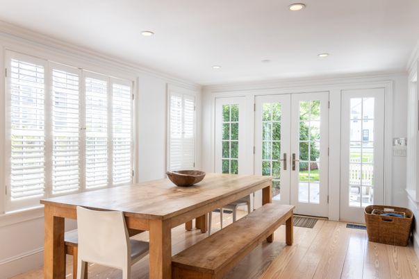 Dining room, Interior, Recessed Lighting, Wood Texture Flooring