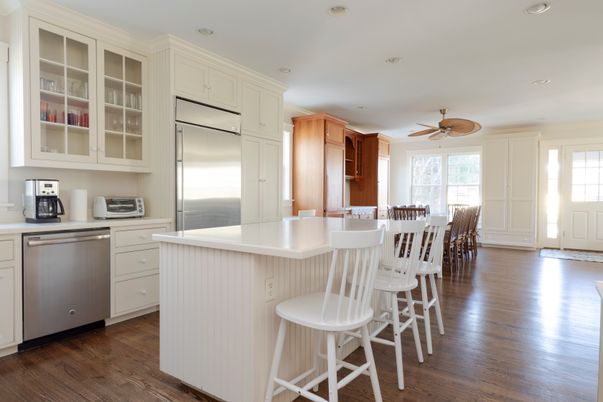 Dining room, Interior, Kitchen, Recessed Lighting, Stainless Steel Appliances, Wood Texture Flooring