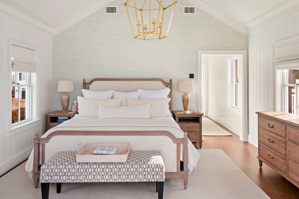 Bedroom, Interior, Pendant Lights, Wood Texture Flooring