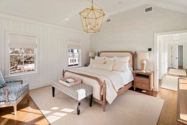 Bedroom, Interior, Pendant Lights, Wood Texture Flooring