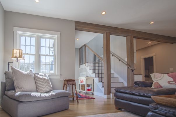 Interior, Living room, Recessed Lighting, Wooden Beams, Wood Texture Flooring