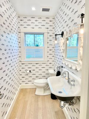 Bathroom, Interior, Recessed Lighting, Wood Texture Flooring
