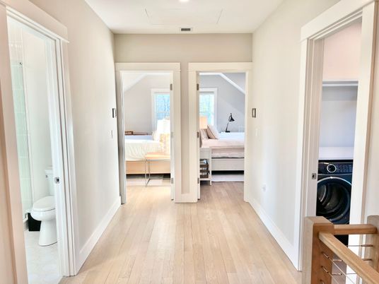 Bathroom, Bedroom, Interior, Recessed Lighting, Washer, Wood Texture Flooring