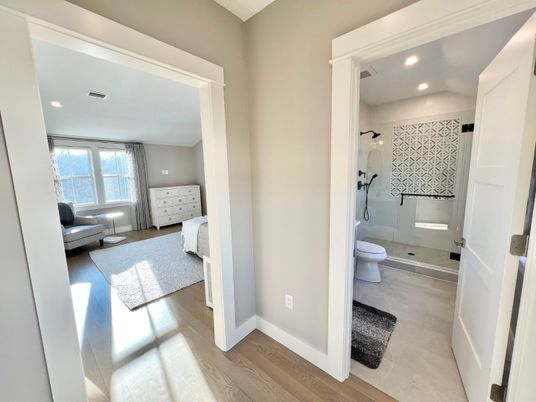 Bathroom, Interior, Recessed Lighting, Wood Texture Flooring