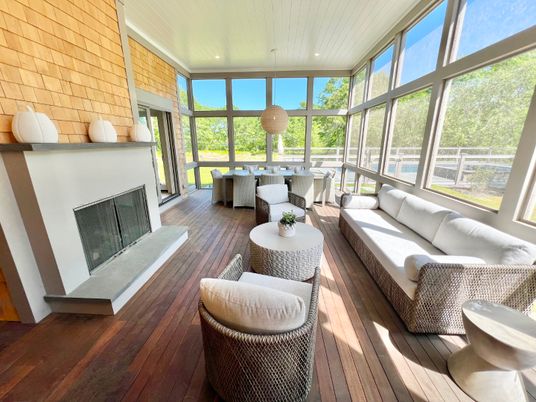 Dining room, Fireplace, Interior, Living room, Pendant Lights, Recessed Lighting, Wood Texture Flooring