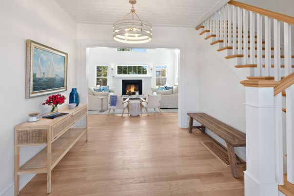 Fireplace, Interior, Living room, Pendant Lights, Wood Texture Flooring