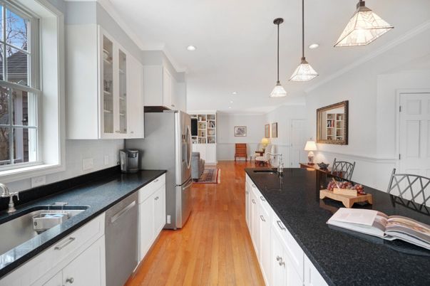 Interior, Kitchen, Pendant Lights, Recessed Lighting, Wood Texture Flooring