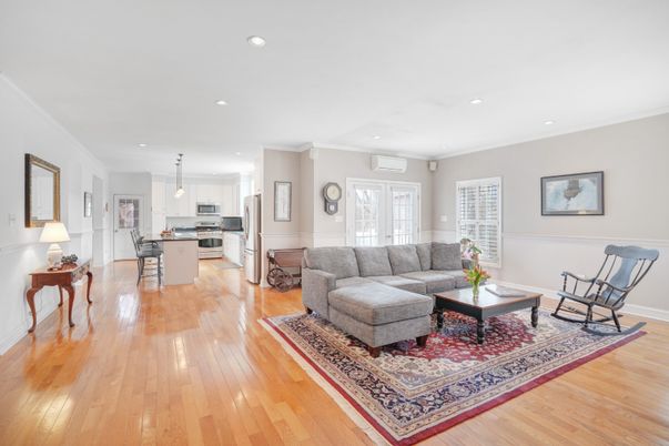 Dining room, Interior, Kitchen, Living room, Pendant Lights, Recessed Lighting, Stainless Steel Appliances, Wood Texture Flooring