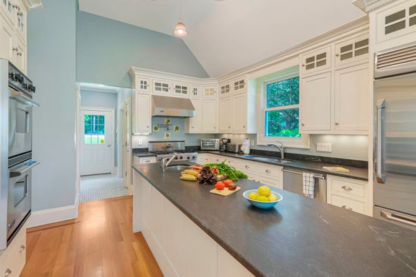 Interior, Kitchen, Pendant Lights, Stainless Steel Appliances, Wood Texture Flooring