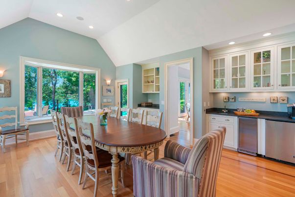 Dining room, Interior, Kitchen, Recessed Lighting, Wood Texture Flooring