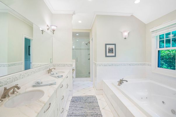 Bathroom, Dual Sink Vanities, Glass Shower, Interior, Recessed Lighting