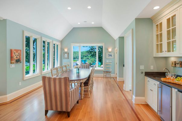 Dining room, Interior, Recessed Lighting, Wood Texture Flooring