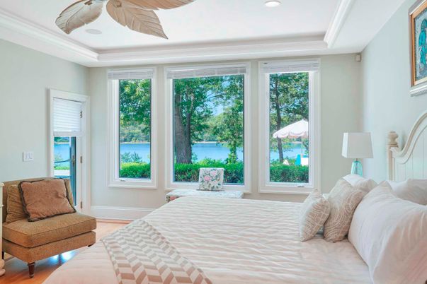 Bedroom, Interior, Recessed Lighting, Water, Wood Texture Flooring