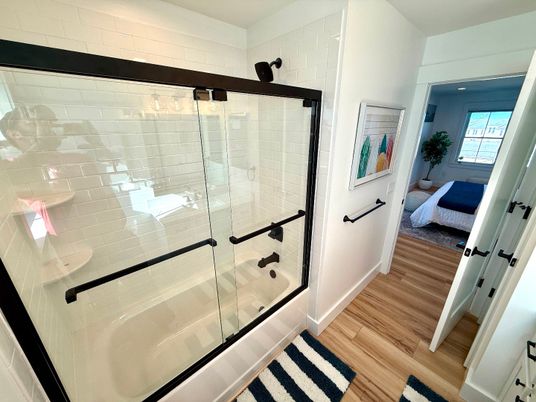 Bathroom, Bedroom, Glass Shower, Interior, Wood Texture Flooring