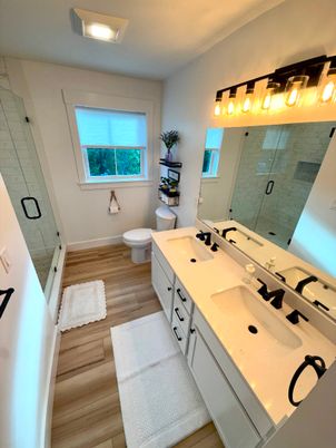 Bathroom, Dual Sink Vanities, Interior, Wood Texture Flooring