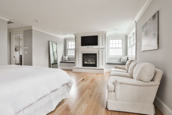 Bedroom, Fireplace, Interior, Wood Texture Flooring