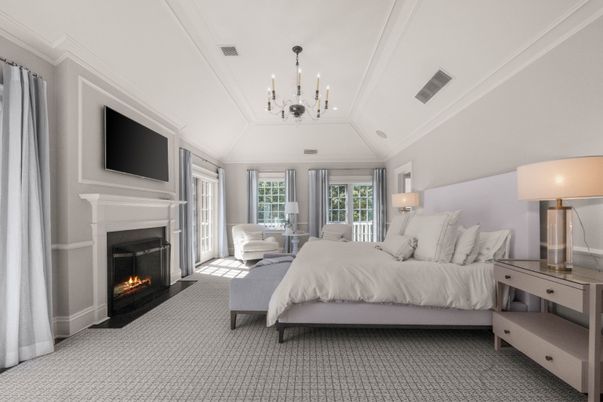 Bedroom, Chandelier, Fireplace, Interior