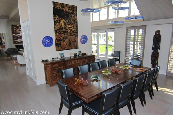 Dining room, Interior, Pendant Lights, Wood Texture Flooring