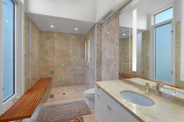 Bathroom, Glass Shower, Interior, Recessed Lighting