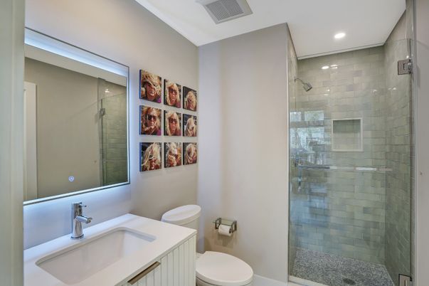 Bathroom, Glass Shower, Interior, Recessed Lighting