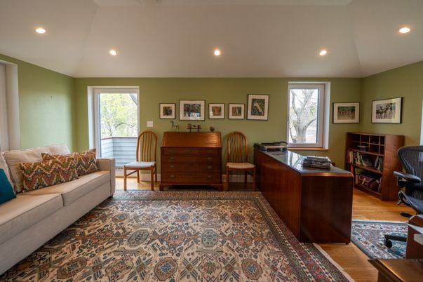 Home Office, Interior, Recessed Lighting, Wood Texture Flooring