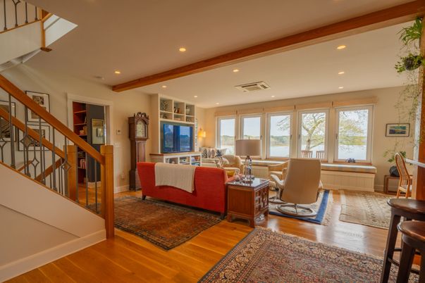 Interior, Living room, Recessed Lighting, Wooden Beams, Wood Texture Flooring