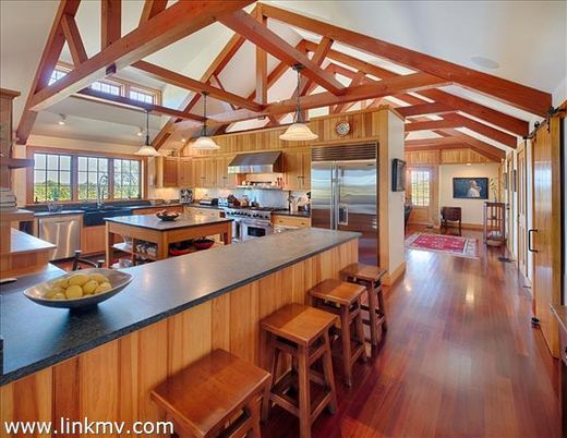 Interior, Kitchen, Pendant Lights, Stainless Steel Appliances, Wooden Beams, Wood Texture Flooring