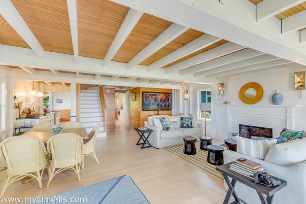 Dining room, Fireplace, Interior, Living room, Pendant Lights, Wooden Beams, Wooden Ceilings, Wood Texture Flooring