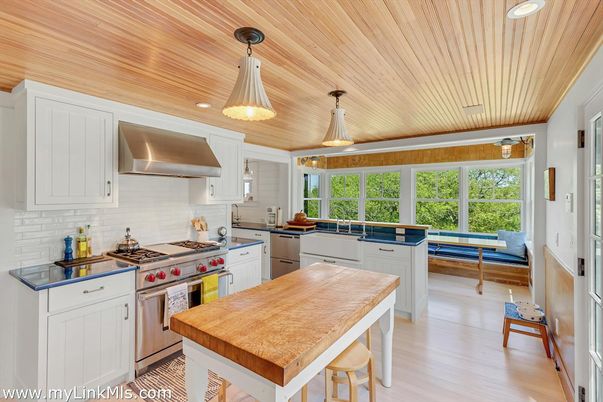 Interior, Kitchen, Pendant Lights, Recessed Lighting, Stainless Steel Appliances, Wooden Ceilings, Wood Texture Flooring
