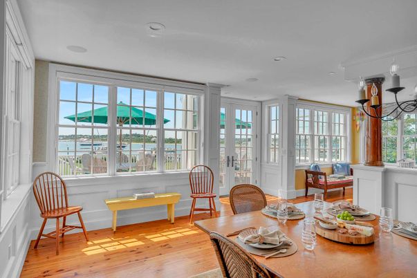 Chandelier, Dining room, Interior, Recessed Lighting, Water, Wood Texture Flooring