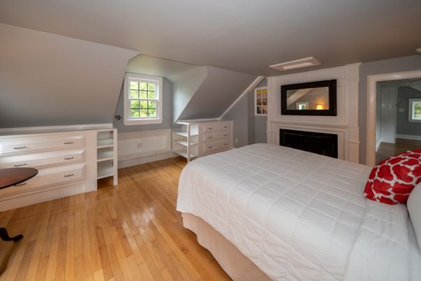 Bedroom, Fireplace, Interior, Wood Texture Flooring