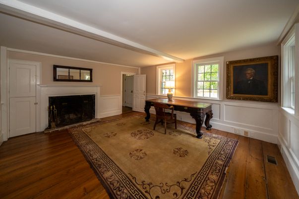 Fireplace, Home Office, Interior, Wood Texture Flooring