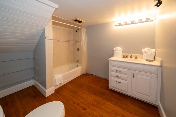 Bathroom, Glass Shower, Interior, Wood Texture Flooring