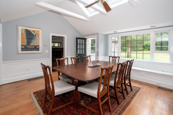 Dining room, Interior, Recessed Lighting, Wood Texture Flooring