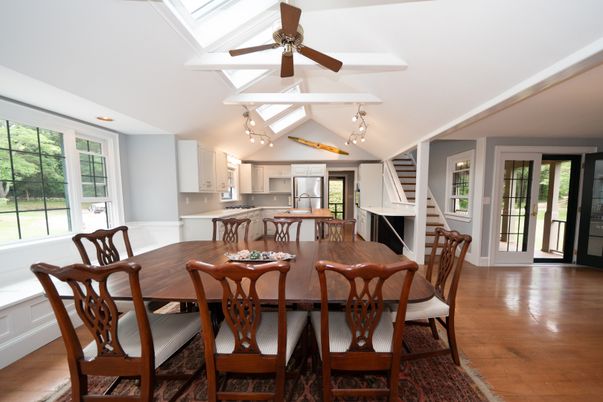 Dining room, Interior, Kitchen, Pendant Lights, Wood Texture Flooring